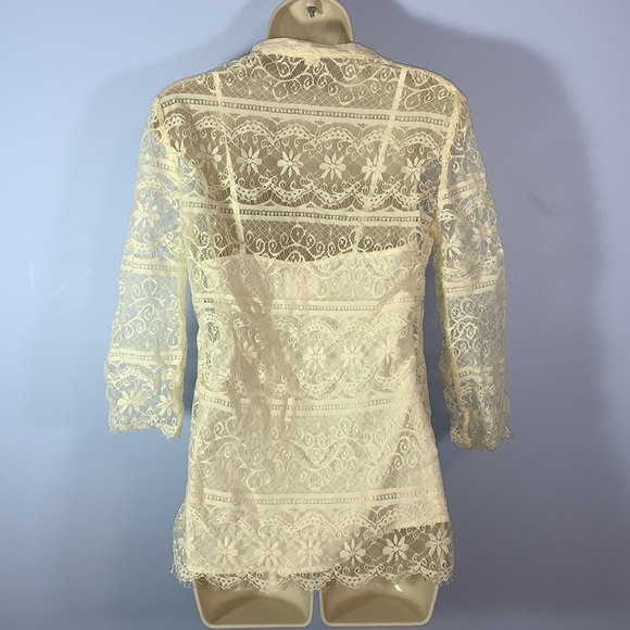 QUIKSILVER lace over blouse and cami set ivory cream size small delicate dainty - Picture 3 of 8